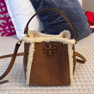 Tory Burch McGraw Shearling Small Bucket Bag